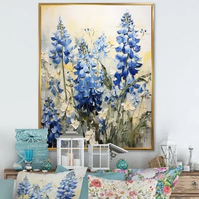 Design Art Blue Bonnets Tranquility Vii Framed On Canvas Print In Gold