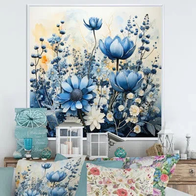Design Art Blue Bonnets White Flowers Ii - Blue Bonnets Canvas Wall Art Fl107248