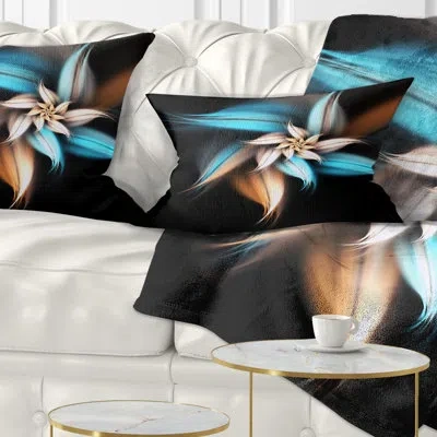 Design Art Blue Brown Digital Art Fractal Flower - Floral Printed Throw Pillow