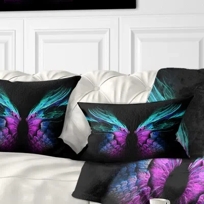 Design Art Blue Butterfly Wings - Floral Printed Throw Pillow