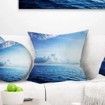 Design Art Blue Caribbean Sea And Perfect Blue Sky - Sea & Shore Printed Pillow In Blue;white