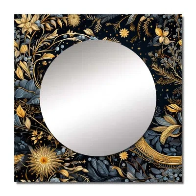 Design Art Blue Celestial Boho Pattern Ii - Bohemian & Eclectic Square Living Room Wall Mirror Art