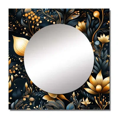 Design Art Blue Celestial Boho Pattern Iv - Bohemian & Eclectic Square Mirror Wall Art For Bathroom