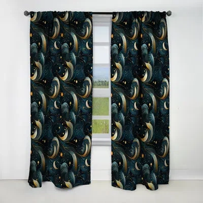 Design Art Blue Celestial Geometry Geometric - Abstract Curtain - Blackout Geometric Curtain - 1 Panels In Gold;teal