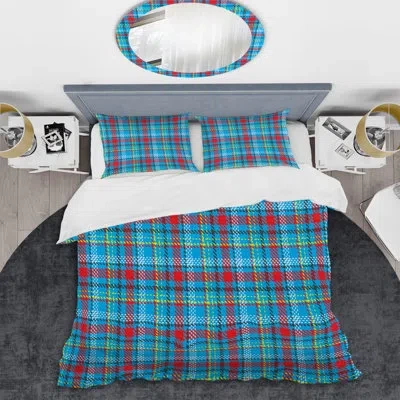 Design Art Blue Checked Tartan - Abstract Duvet Cover Set - Microfiber Polyester