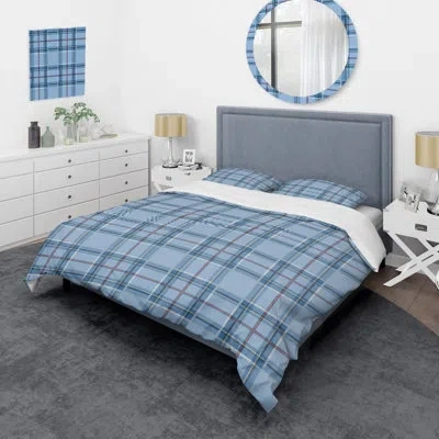Design Art Blue Checked Tartan - Abstract Duvet Cover Set - Microfiber Polyester