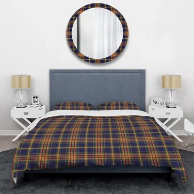 Design Art Blue Checked Tartan - Abstract Duvet Cover Set - Microfiber Polyester In Blue,brown