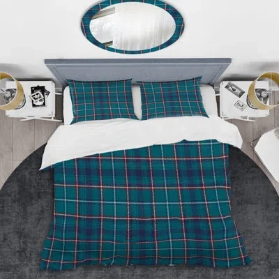 Design Art Blue Checked Tartan - Abstract Duvet Cover Set - Microfiber Polyester In Blue,red