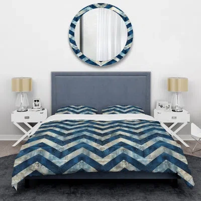 Design Art Blue Chevron Patterns Ii - Modern Duvet Cover Set