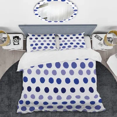 Design Art Blue Circle Dots - Abstract Duvet Cover Set - Microfiber Polyester