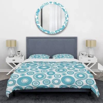 Design Art Blue Circle Dots Blue Microfiber 3 Piece Duvet Cover Set