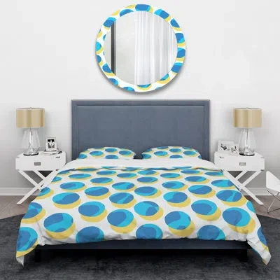 Design Art Blue Circle Pattern - Abstract Duvet Cover Set - Microfiber Polyester In Blue,white
