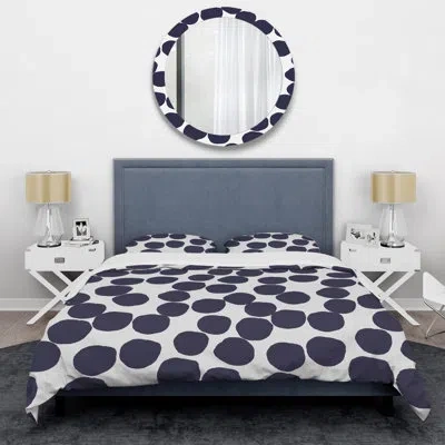 Design Art Blue Circle Pattern - Abstract Duvet Cover Set - Microfiber Polyester In Gray,white