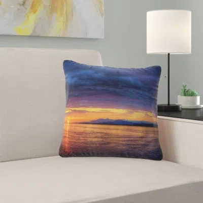 Design Art Blue Cloudy Sky And Setting Sun - Sea & Shore Printed Pillow