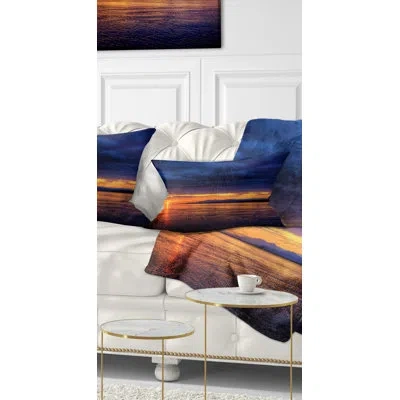 Design Art Blue Cloudy Sky And Setting Sun - Sea & Shore Printed Throw Pillow