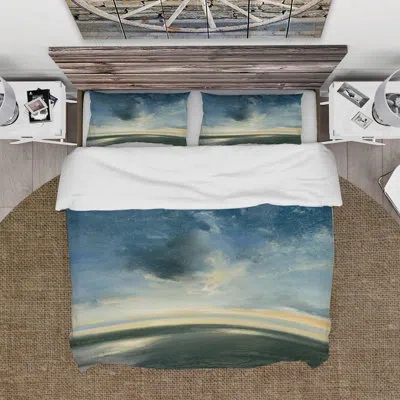 Design Art Blue Coastal Sunrise - Landscape & Nature Duvet Cover Set - Microfiber Polyester