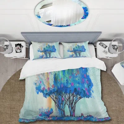 Design Art Blue Colored Tree Impression I - Modern Duvet Cover Set - Microfiber Polyester