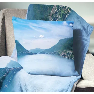 Design Art Blue Como Lake Landscape - Landscape Printed Pillow
