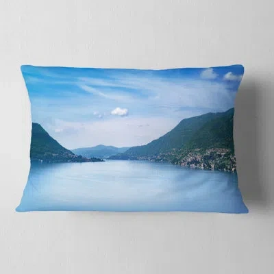 Design Art Blue Como Lake Landscape - Landscape Printed Throw Pillow