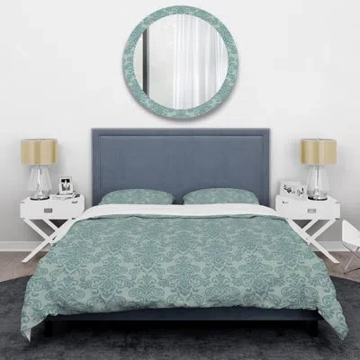 Design Art Blue Damask - Abstract Duvet Cover Set - Microfiber Polyester