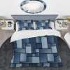 Design Art Blue Denim Patchwork - Abstract Duvet Cover Set - Microfiber Polyester In Blue