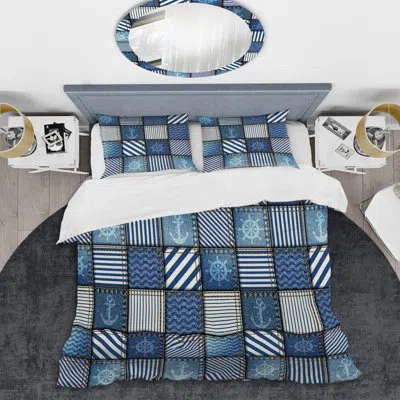 Design Art Blue Denim Patchwork - Abstract Duvet Cover Set - Microfiber Polyester