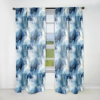 Design Art Blue Ethereal Elegance Marble Pattern - Glam Curtain - Velvet Room Darkening - 1 Panel