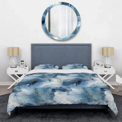 Design Art Blue Ethereal Elegance Marble Pattern - Marble Duvet Cover Set In Blue;gold