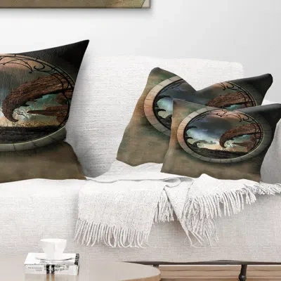 Design Art Blue Fantasy Landscape With Frame - Landscape Printed Pillow