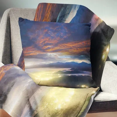 Design Art Blue Fiery Overcast At Sunrise - Landscape Printed Pillow