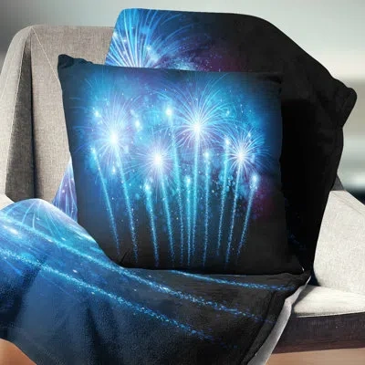 Design Art Blue Fireworks At Night Sky - Landscape Printed Pillow