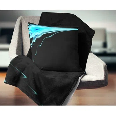 Design Art Blue Flames Digital Artwork - Abstract Printed Pillow