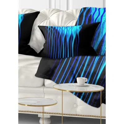 Design Art Blue Flames Fractal Pattern - Abstract Printed Throw Pillow