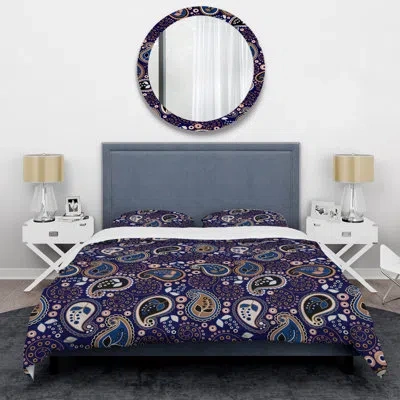 Design Art Blue Floral Paisley - Abstract Duvet Cover Set - Microfiber Polyester In Blue,white,black