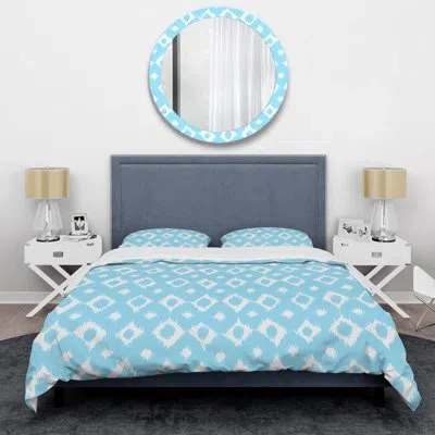 Design Art Blue Floral Pattern - Abstract Duvet Cover Set - Microfiber Polyester