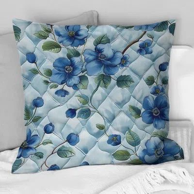 Design Art Blue Floral Trellis Iii - Traditional Throw Pillow In Blue;green