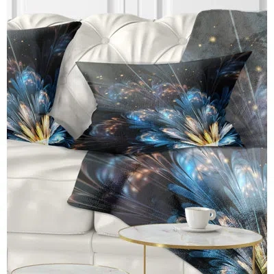 Design Art Blue Flower With Golden Details - Floral Printed Throw Pillow