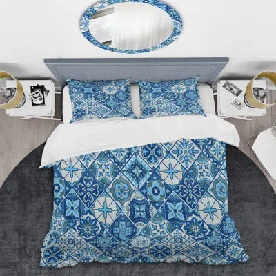 Design Art Blue Flowers Patchwork Duvet Cover Set In Blue,white