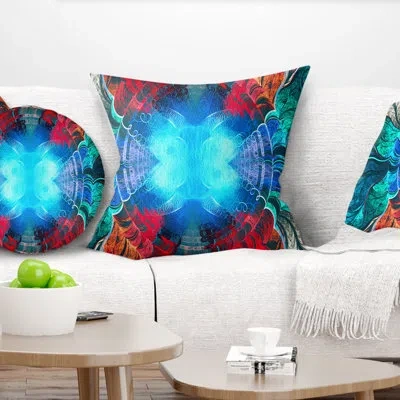 Design Art Blue Fractal Circles And Waves - Abstract Printed Pillow