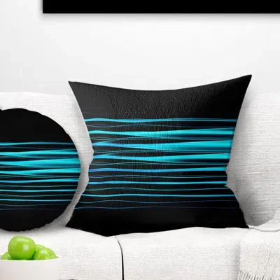 Design Art Blue Fractal Flames On Black - Abstract Printed Pillow