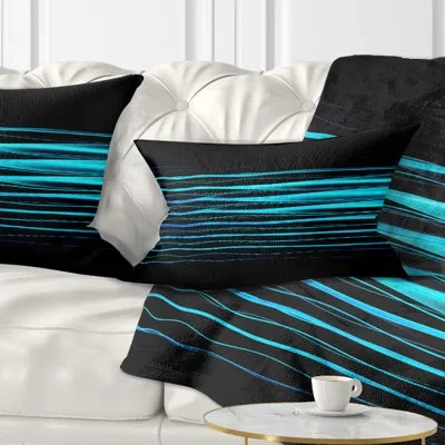 Design Art Blue Fractal Flames On Black - Abstract Printed Pillow