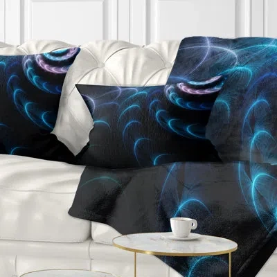 Design Art Blue Fractal Flower In Dark - Floral Printed Pillow