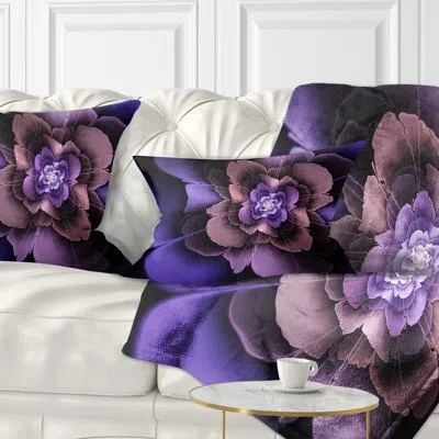 Design Art Blue Fractal Flower In Dark - Floral Printed Throw Pillow