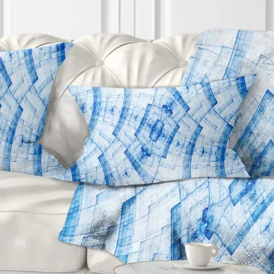 Design Art Blue Fractal Flower Pattern Grid - Abstract Printed Pillow