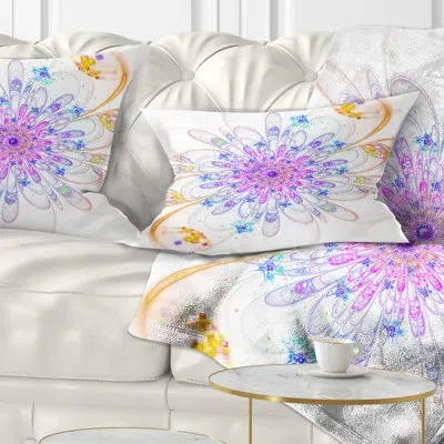 Design Art Blue Fractal Flower With Abstract Petals - Floral Printed Pillow