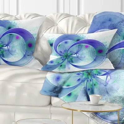 Design Art Blue Fractal Flower With Curved Petals - Floral Printed Throw Pillow