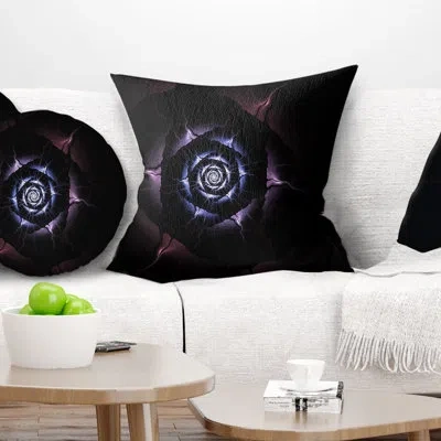 Design Art Blue Fractal Flower With Purple Flame - Floral Printed Pillow In Blue;purple