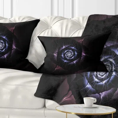 Design Art Blue Fractal Flower With Purple Flame - Floral Printed Throw Pillow