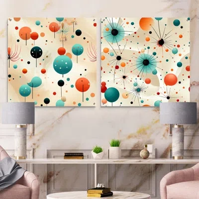 Design Art Blue Funky Polka Dot Floral Delights - Floral Acrylic Wall Art Glass Set Of 2