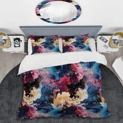 Design Art Blue Galactic Dreams Marble Dreams - Marble Duvet Cover Set In Blue;pink